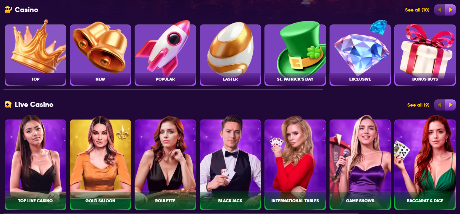 Kingmaker Casino und Live-Casino Spiele Übersicht